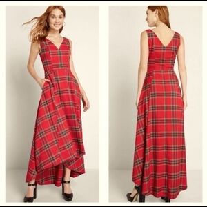 Red Plaid Hi-Low ModCloth x Collectif Maxi Dress